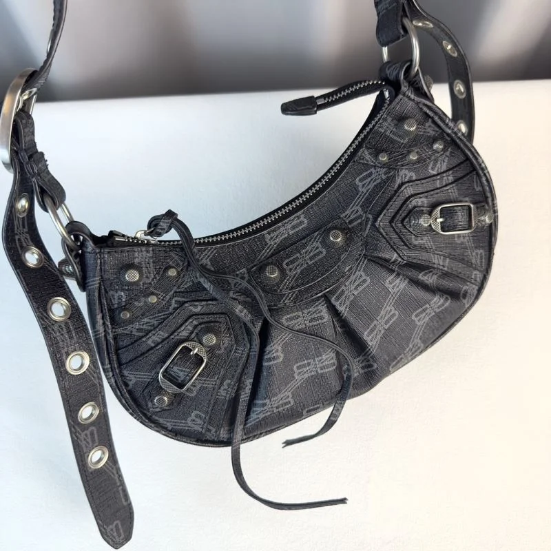 Balenciaga Le Cagole Half-Moon Crossbody Bag - Black Minimalist 38391