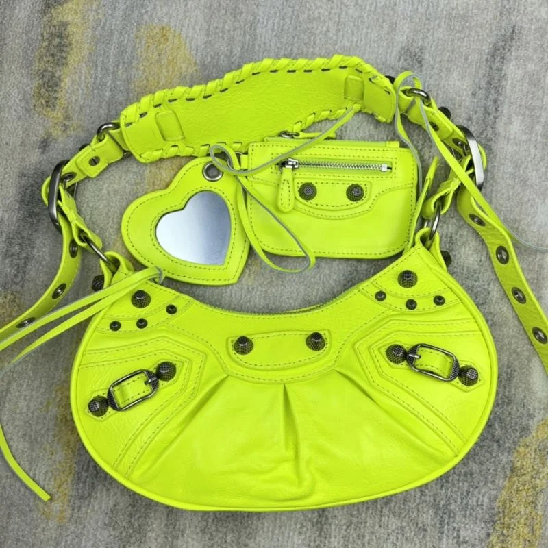 Tailored Balenciaga Le Cagole Half-Moon Dumpling Bag in Fluorescent Yellow 38337