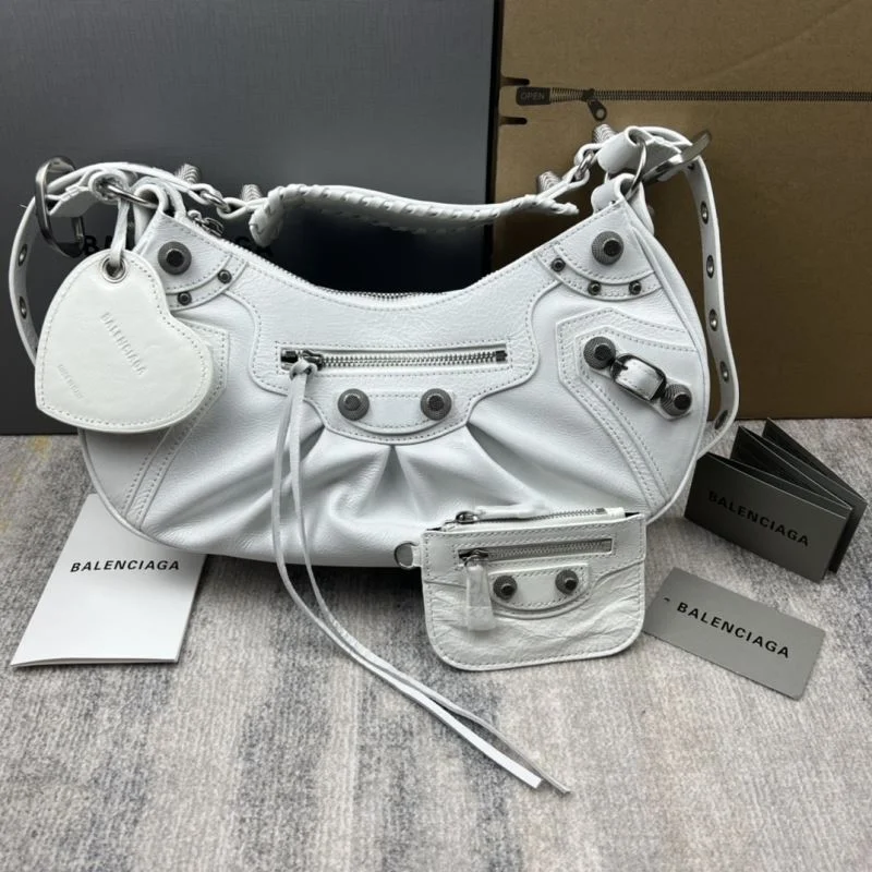 Modern Balenciaga Le Cagole Half-Moon Dumpling Bag in Oil Wax White 38378