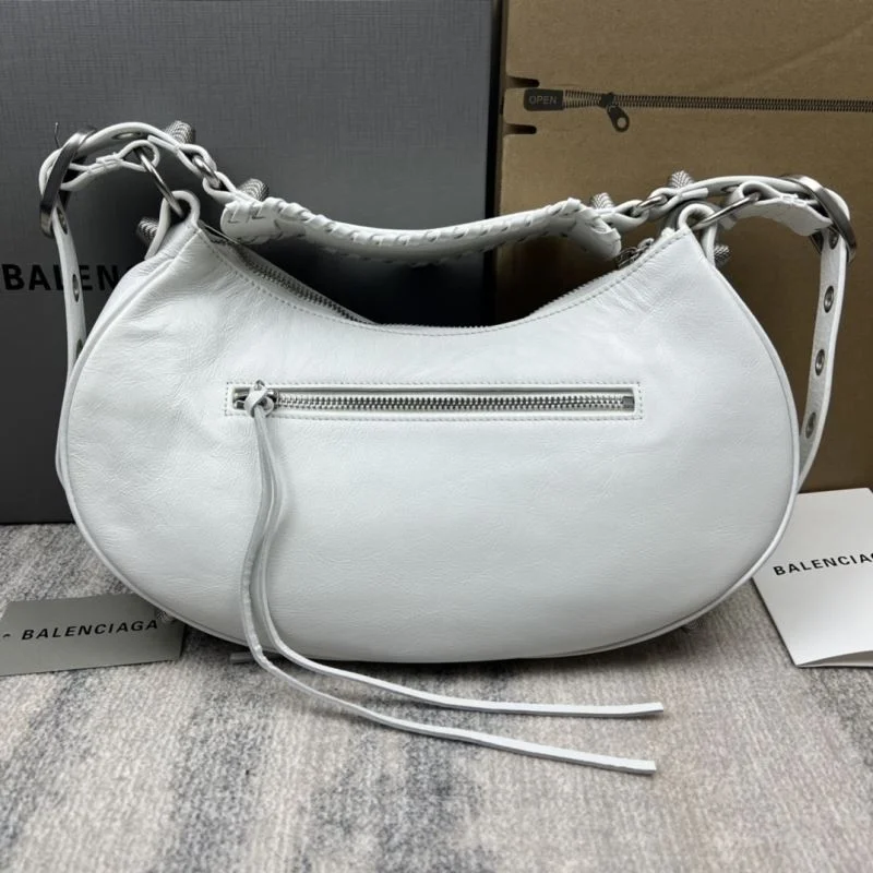Modern Balenciaga Le Cagole Half-Moon Dumpling Bag in Oil Wax White 38378