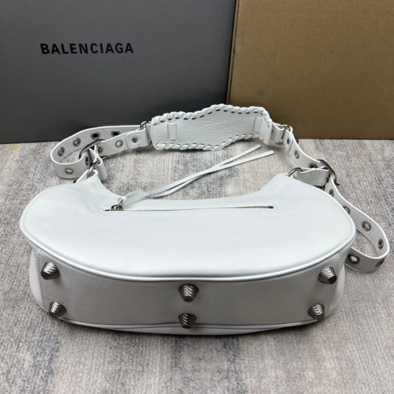 Modern Balenciaga Le Cagole Half-Moon Dumpling Bag in Oil Wax White 38378
