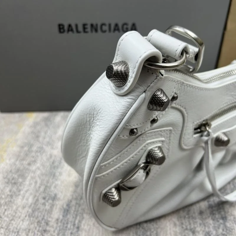 Modern Balenciaga Le Cagole Half-Moon Dumpling Bag in Oil Wax White 38378