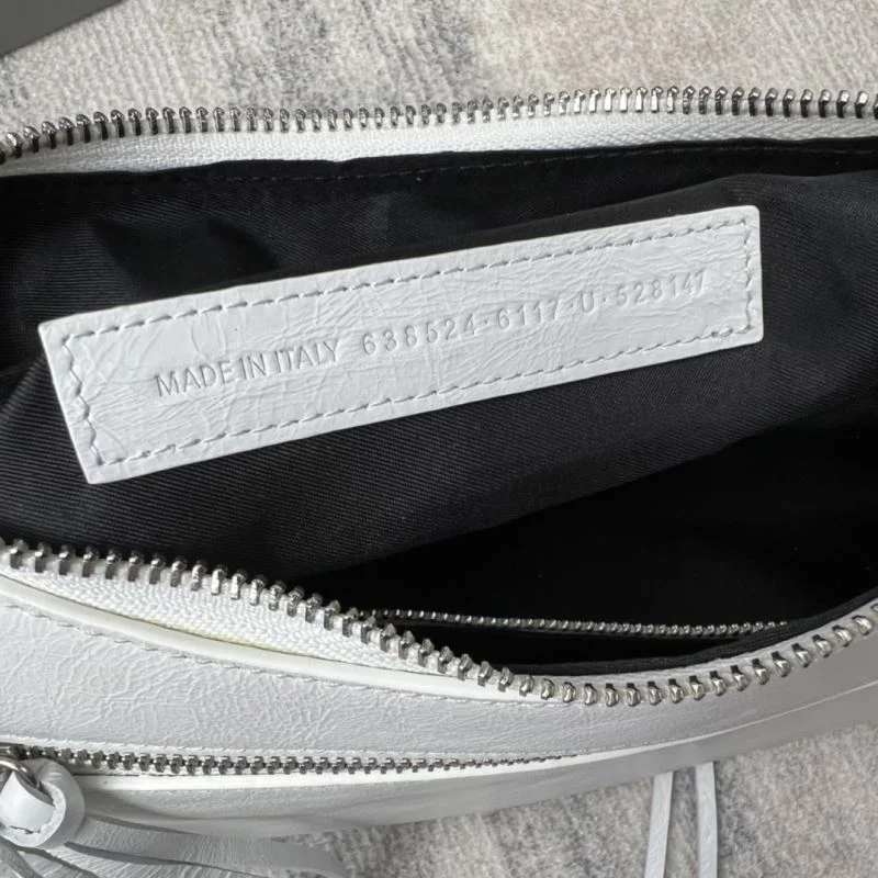 Modern Balenciaga Le Cagole Half-Moon Dumpling Bag in Oil Wax White 38378