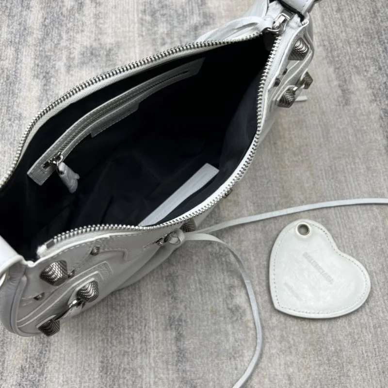 Modern Balenciaga Le Cagole Half-Moon Dumpling Bag in Oil Wax White 38378