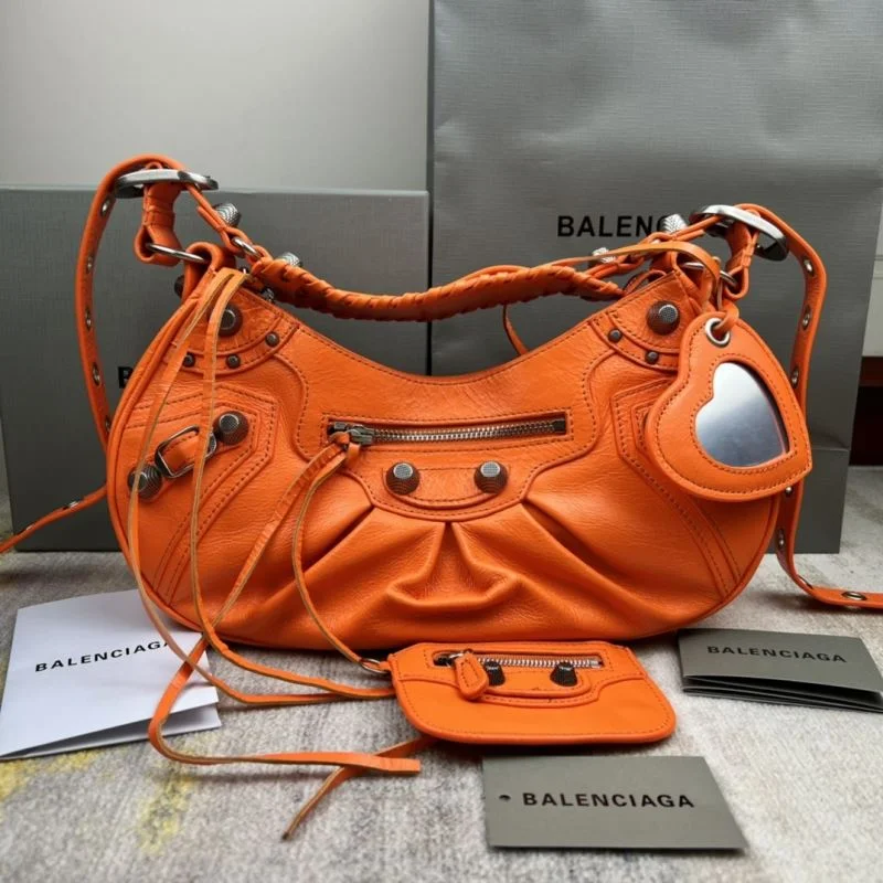 Stylish Balenciaga Le Cagole Half-Moon Dumpling Bag in Orange Wax 38349