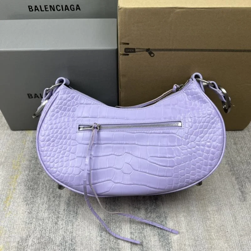Balenciaga Le Cagole Half-Moon Dumpling Bag in Purple Croc Leather Packable 38371