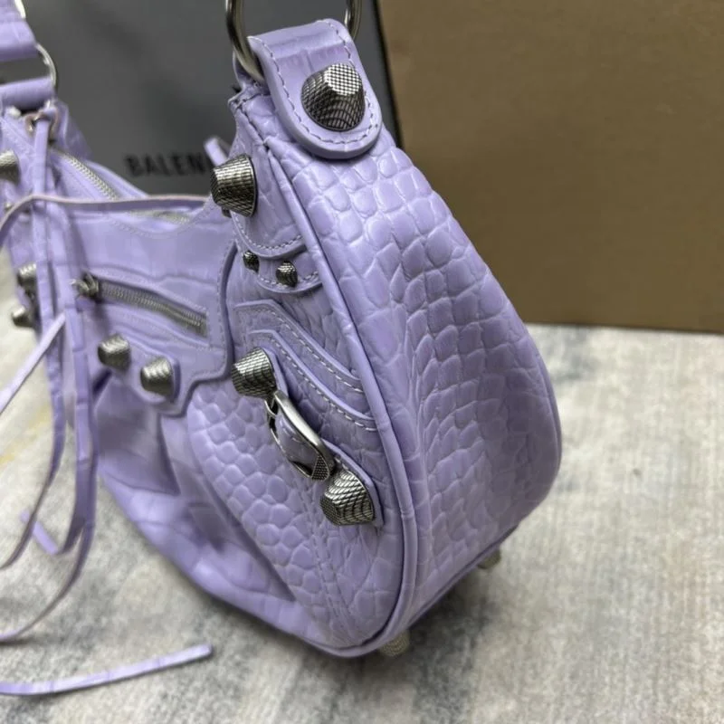 Balenciaga Le Cagole Half-Moon Dumpling Bag in Purple Croc Leather Packable 38371