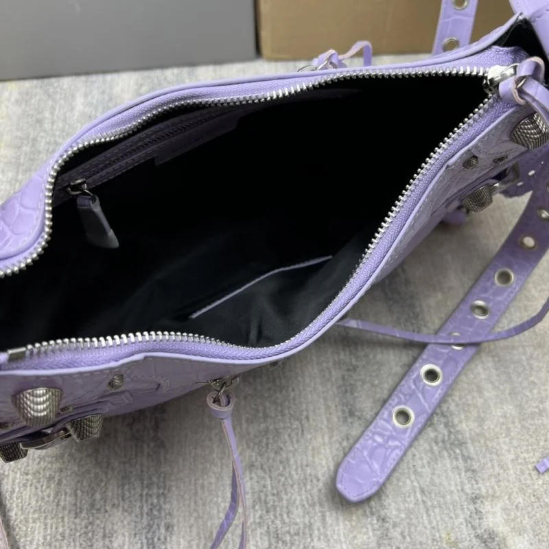 Balenciaga Le Cagole Half-Moon Dumpling Bag in Purple Croc Leather Packable 38371