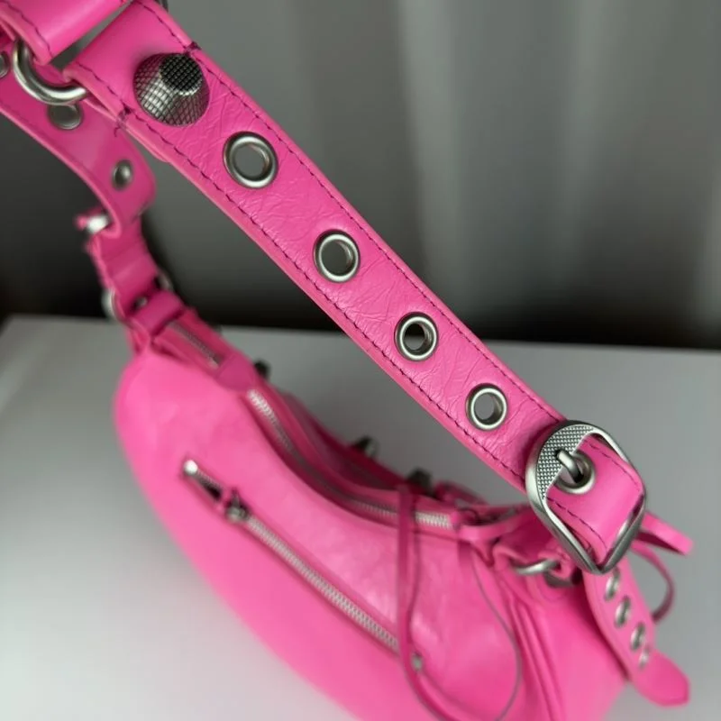 Balenciaga Le Cagole Half-Moon Pink Twill Crossbody Bag Bright 38355