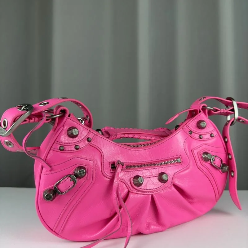 Balenciaga Le Cagole Half-Moon Pink Twill Crossbody Bag Bright 38355