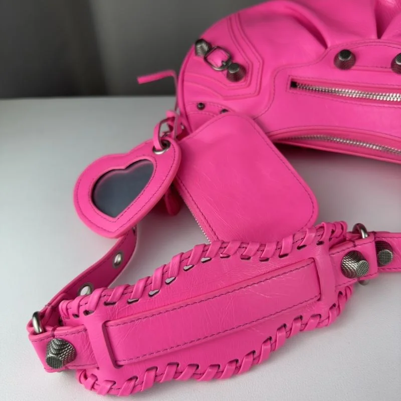 Balenciaga Le Cagole Half-Moon Pink Twill Crossbody Bag Bright 38355