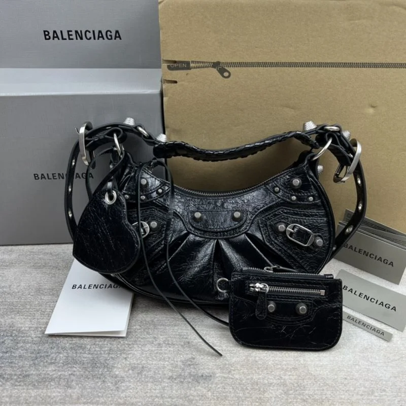 EyeCatching Balenciaga Le Cagole Half-Moon Shoulder Bag in Oil Wax Leather 38366