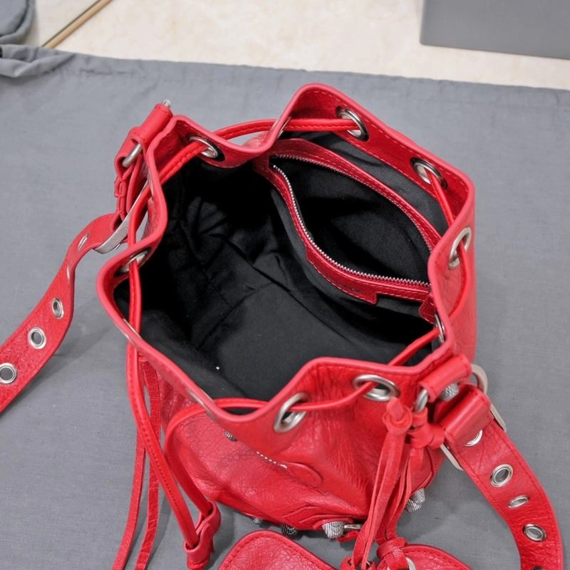 Lightweight Balenciaga Le Cagole Heart Mirror Bucket Bag in Cracked Lambskin 75368