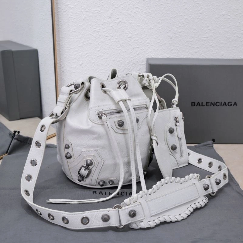Balenciaga Le Cagole Heart Mirror Bucket Bag in Cracked Lambskin Upgraded 75348