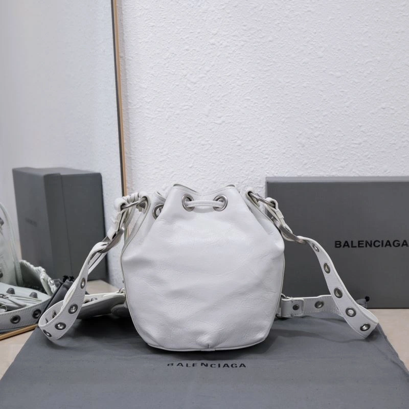 Balenciaga Le Cagole Heart Mirror Bucket Bag in Cracked Lambskin Upgraded 75348