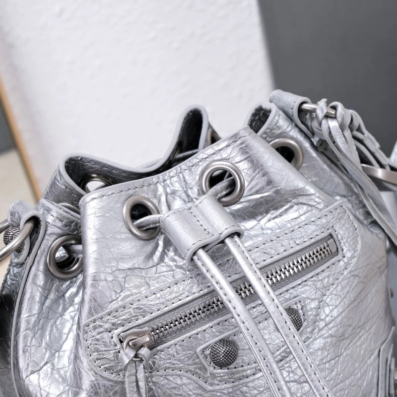 Balenciaga Le Cagole Heart-Mirror Bucket Bag in Crackling Lambskin Thermal 75359