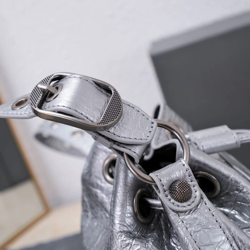 Balenciaga Le Cagole Heart-Mirror Bucket Bag in Crackling Lambskin Thermal 75359