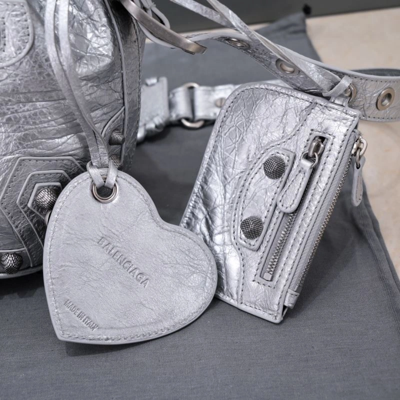 Balenciaga Le Cagole Heart-Mirror Bucket Bag in Crackling Lambskin Thermal 75359