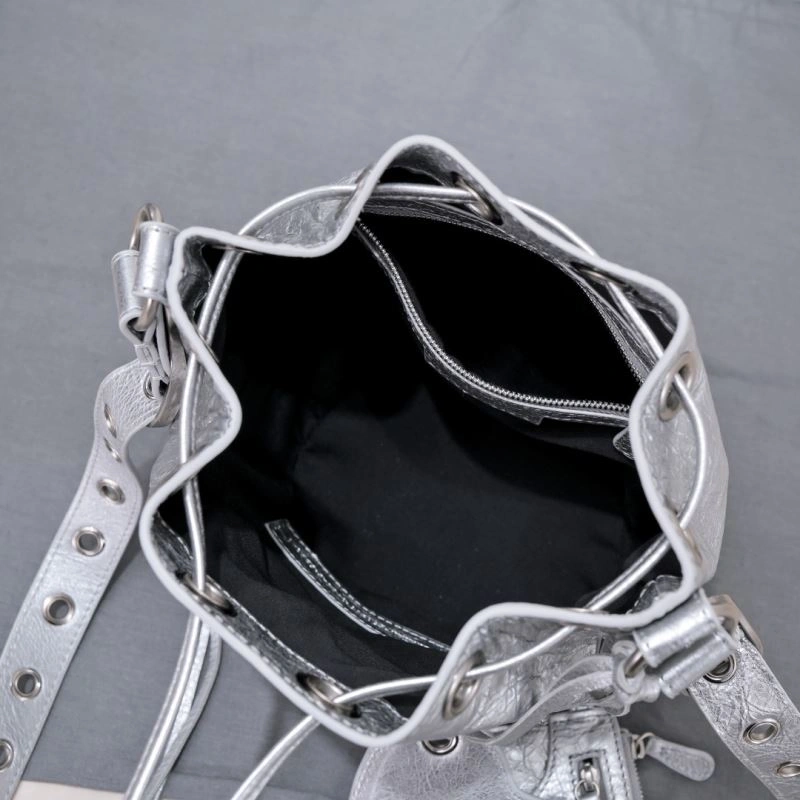 Balenciaga Le Cagole Heart-Mirror Bucket Bag in Crackling Lambskin Thermal 75359