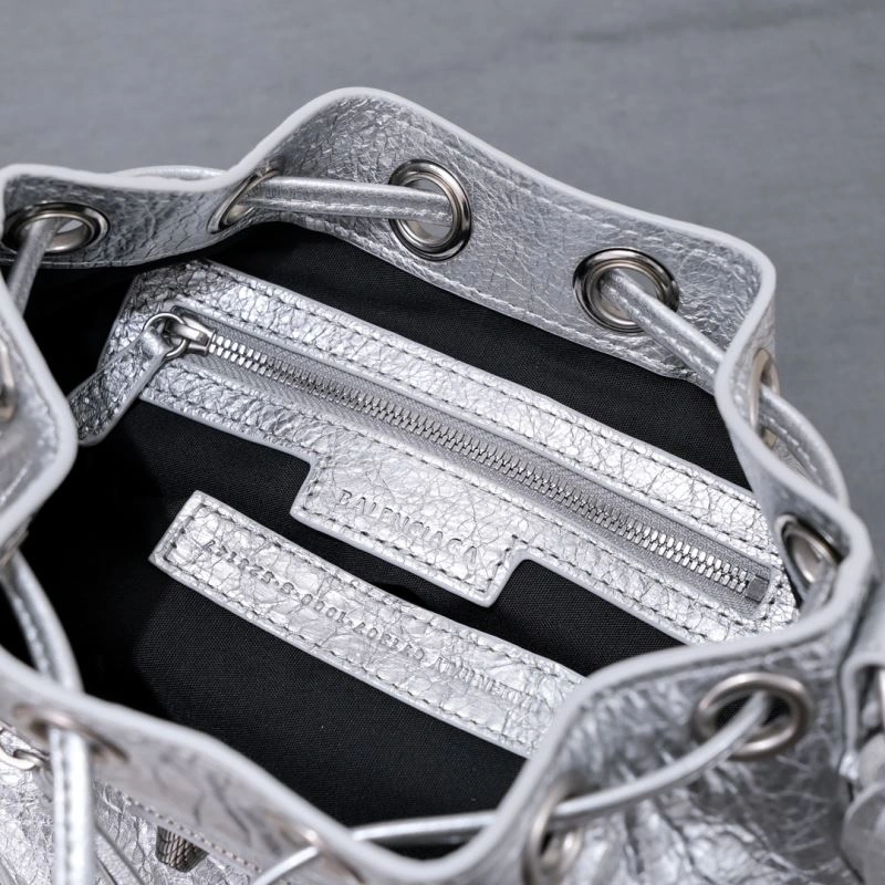 Balenciaga Le Cagole Heart-Mirror Bucket Bag in Crackling Lambskin Thermal 75359