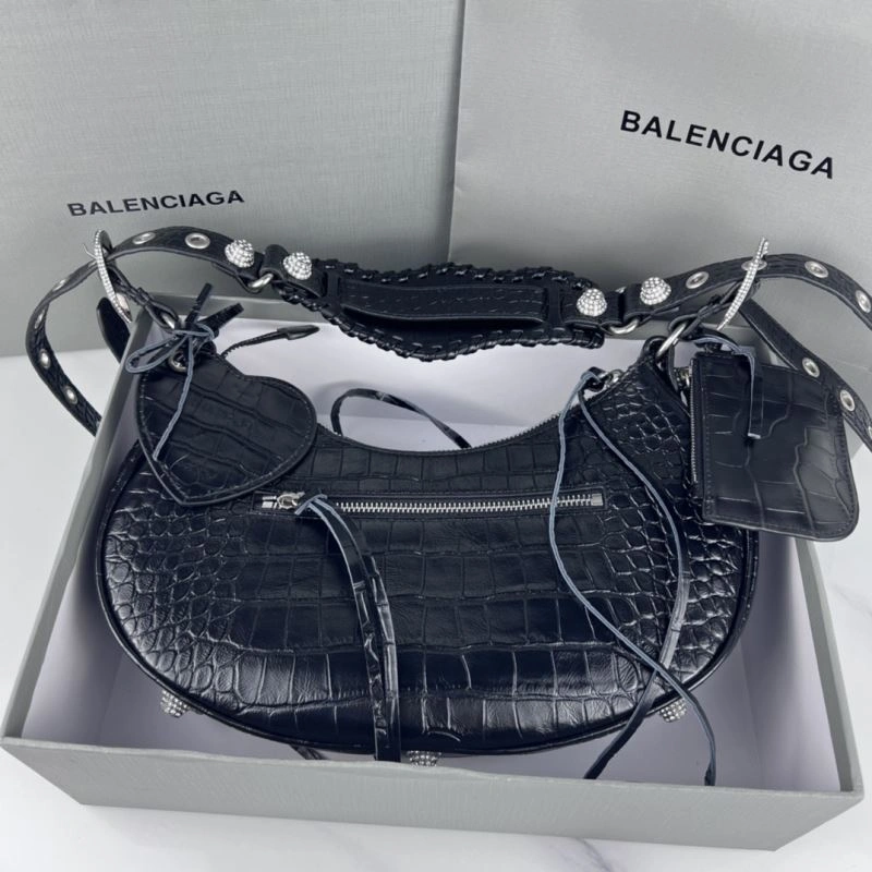 Balenciaga Le Cagole Large Black Crocodile Shoulder Bag with Diamonds Flexible 78798