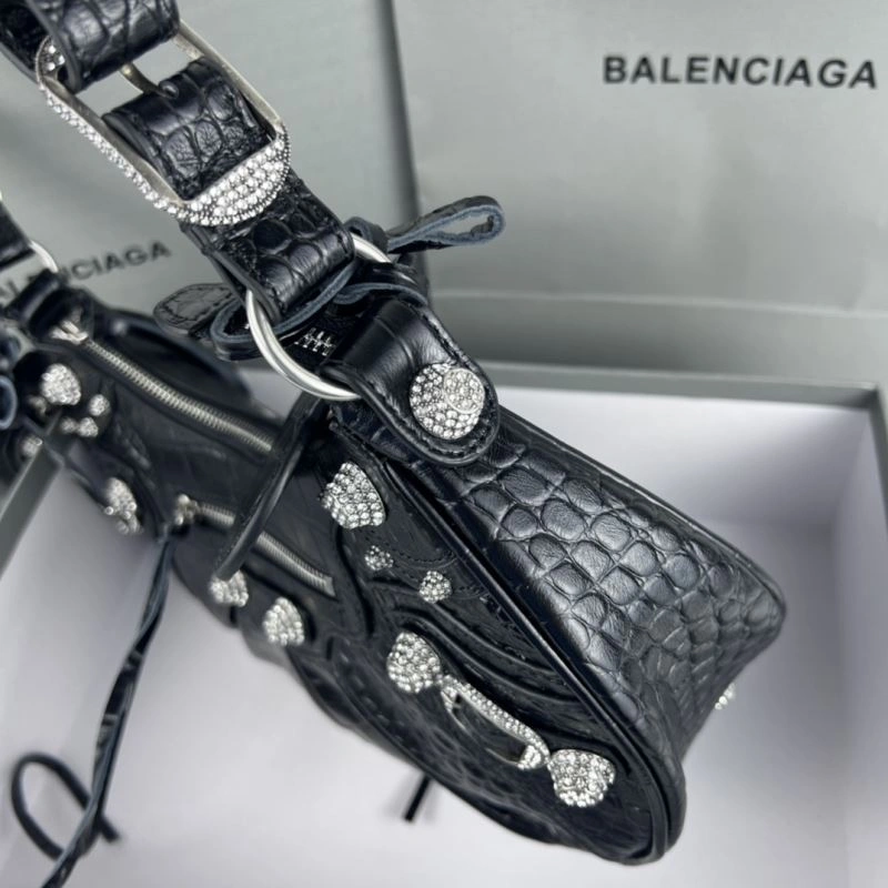 Balenciaga Le Cagole Large Black Crocodile Shoulder Bag with Diamonds Flexible 78798