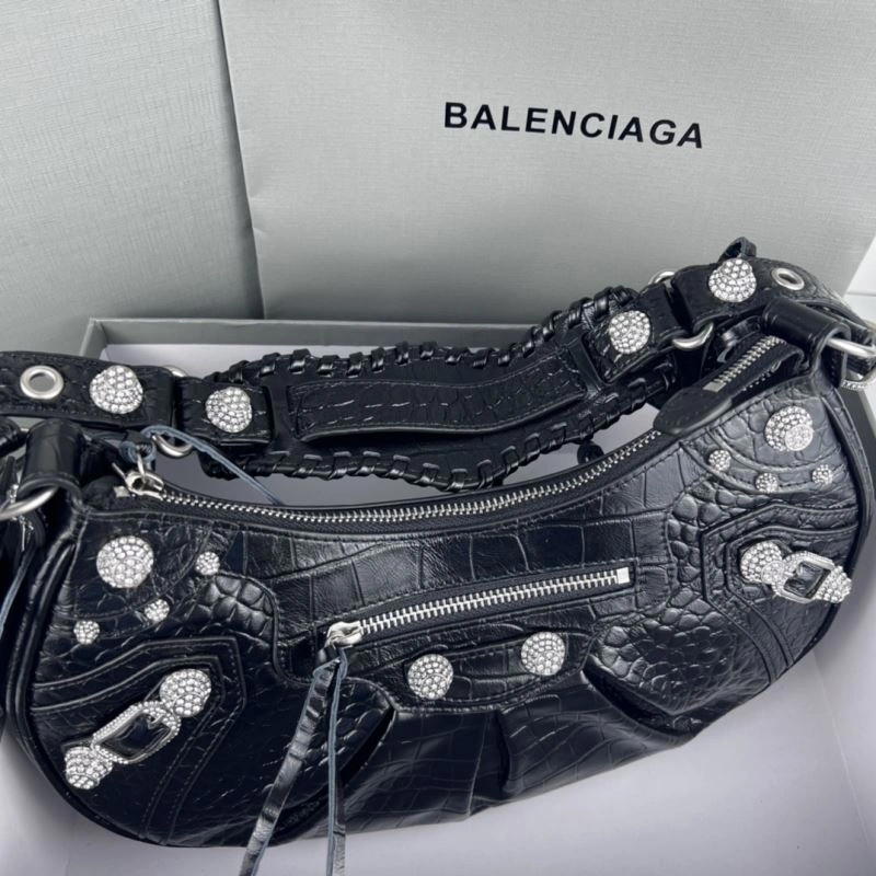 Balenciaga Le Cagole Large Black Crocodile Shoulder Bag with Diamonds Flexible 78798