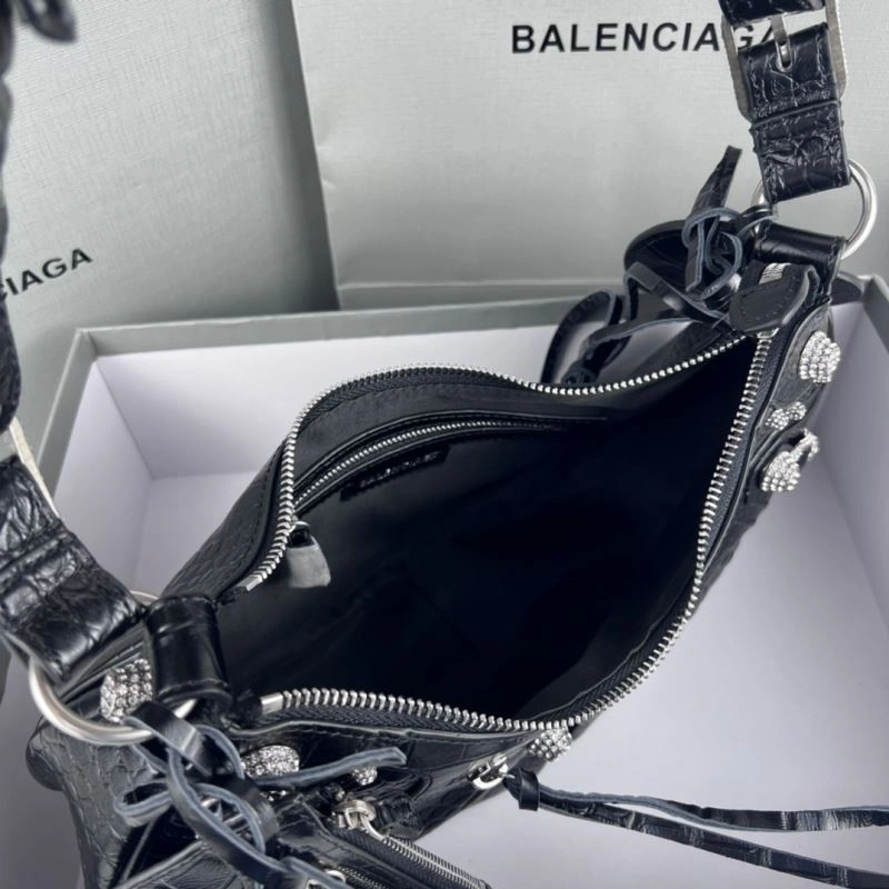 Balenciaga Le Cagole Large Black Crocodile Shoulder Bag with Diamonds Flexible 78798