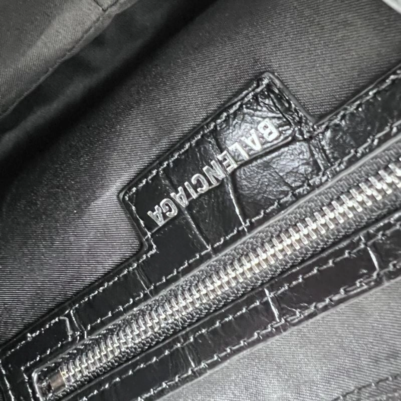 Balenciaga Le Cagole Large Black Crocodile Shoulder Bag with Diamonds Flexible 78798