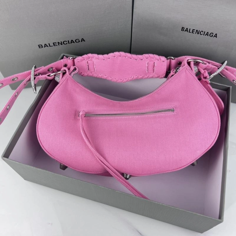 Versatile Balenciaga Le Cagole Large Rhinestone Pink Half-Moon Shoulder Bag 78811