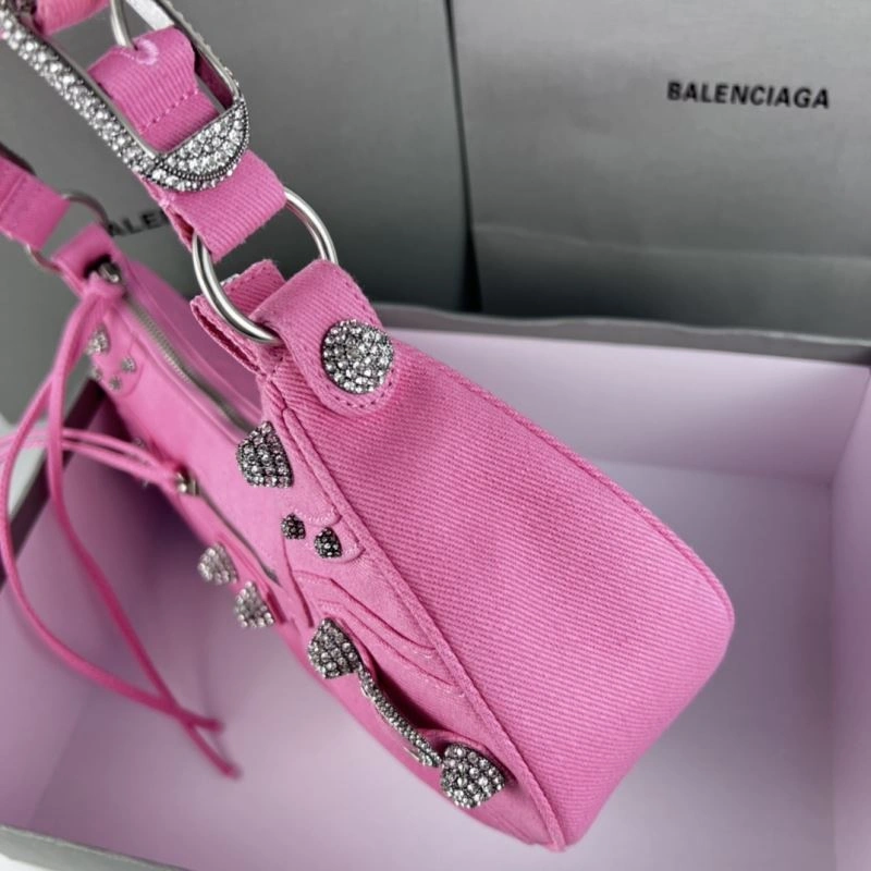 Versatile Balenciaga Le Cagole Large Rhinestone Pink Half-Moon Shoulder Bag 78811