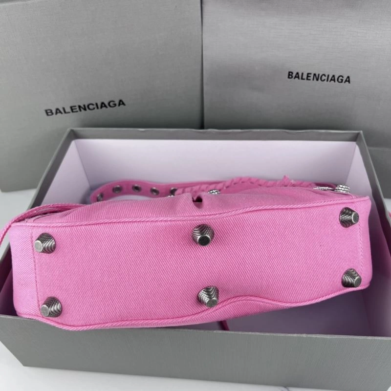 Versatile Balenciaga Le Cagole Large Rhinestone Pink Half-Moon Shoulder Bag 78811