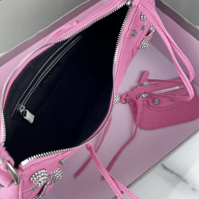 Versatile Balenciaga Le Cagole Large Rhinestone Pink Half-Moon Shoulder Bag 78811