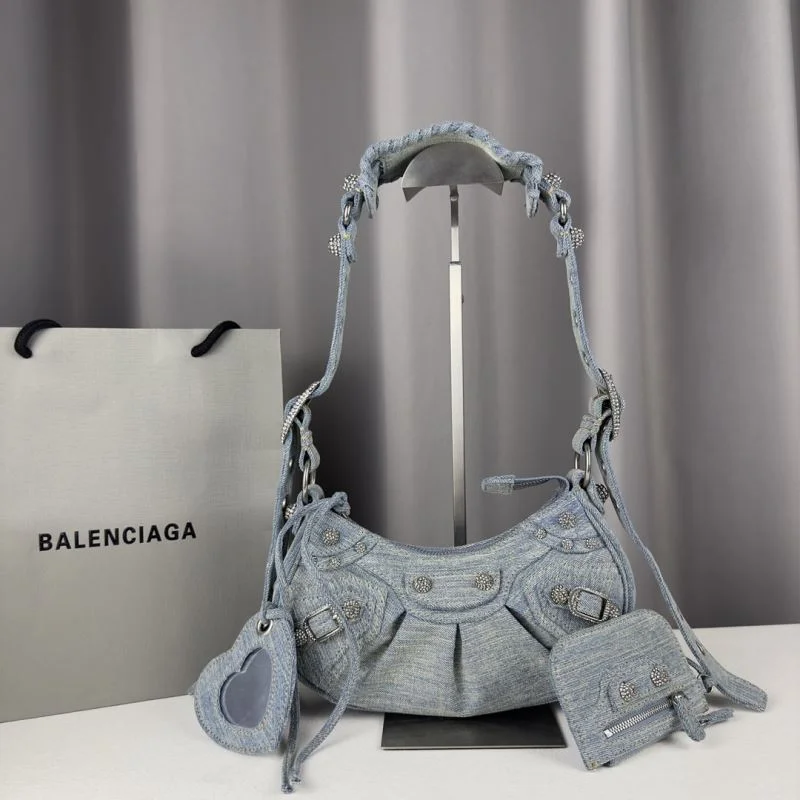 Balenciaga Le Cagole Light Blue Denim Half-Moon Crossbody Bag HighPerformance 38393