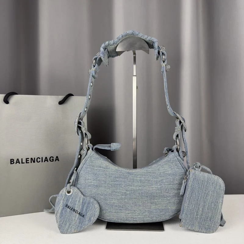 Balenciaga Le Cagole Light Blue Denim Half-Moon Crossbody Bag HighPerformance 38393