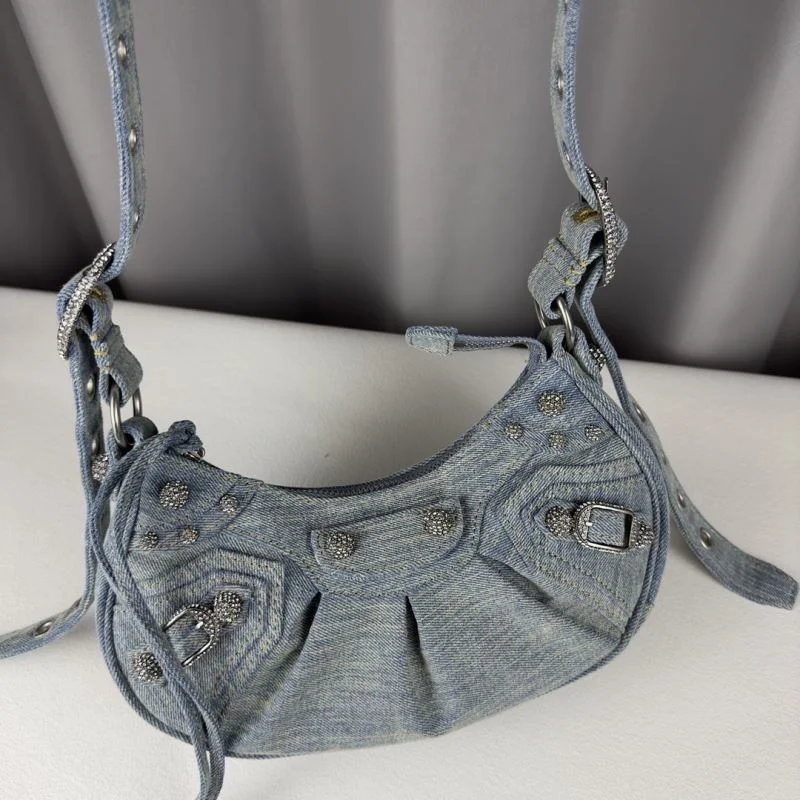 Balenciaga Le Cagole Light Blue Denim Half-Moon Crossbody Bag HighPerformance 38393