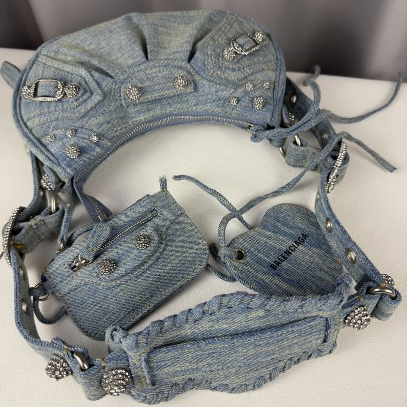 Balenciaga Le Cagole Light Blue Denim Half-Moon Crossbody Bag HighPerformance 38393