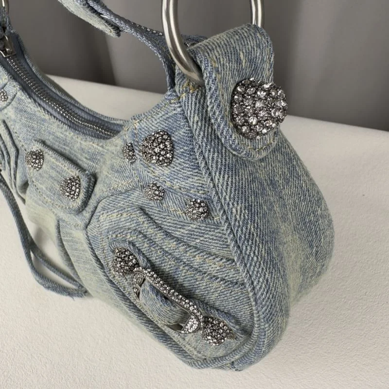 Balenciaga Le Cagole Light Blue Denim Half-Moon Crossbody Bag HighPerformance 38393