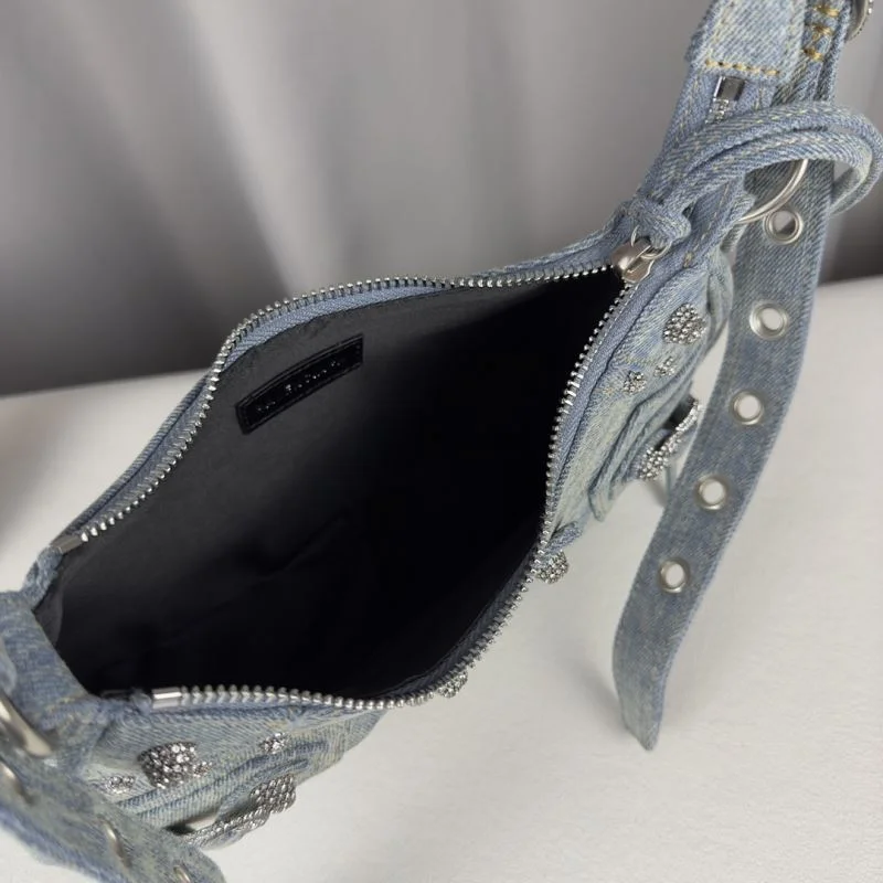 Balenciaga Le Cagole Light Blue Denim Half-Moon Crossbody Bag HighPerformance 38393