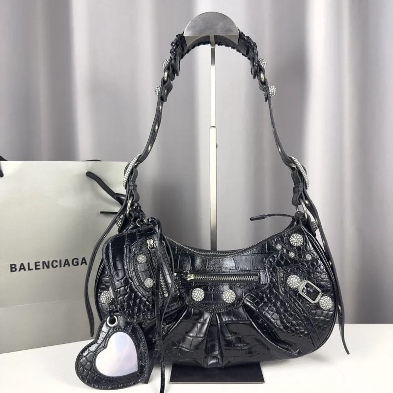 Elegant Balenciaga Le Cagole Luxe Crocodile-Embossed Shoulder Bag 38379