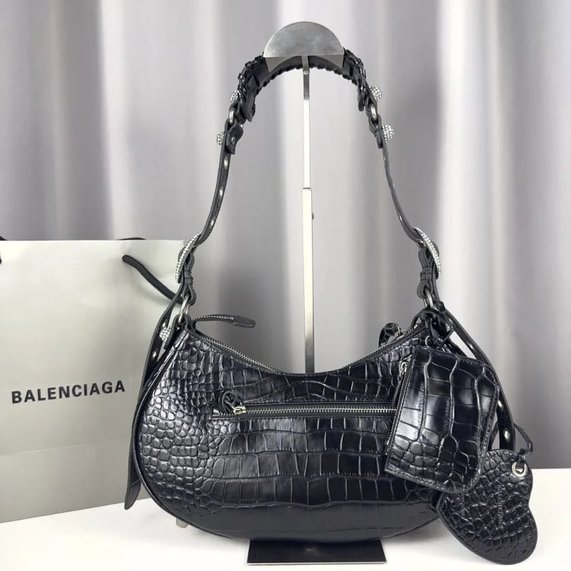 Elegant Balenciaga Le Cagole Luxe Crocodile-Embossed Shoulder Bag 38379