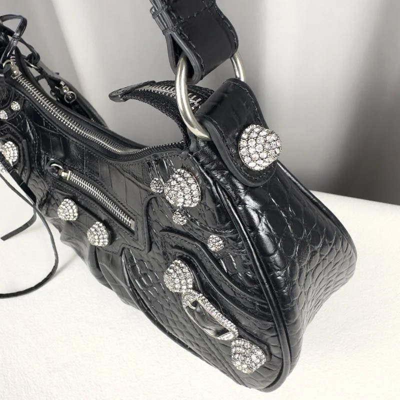 Elegant Balenciaga Le Cagole Luxe Crocodile-Embossed Shoulder Bag 38379
