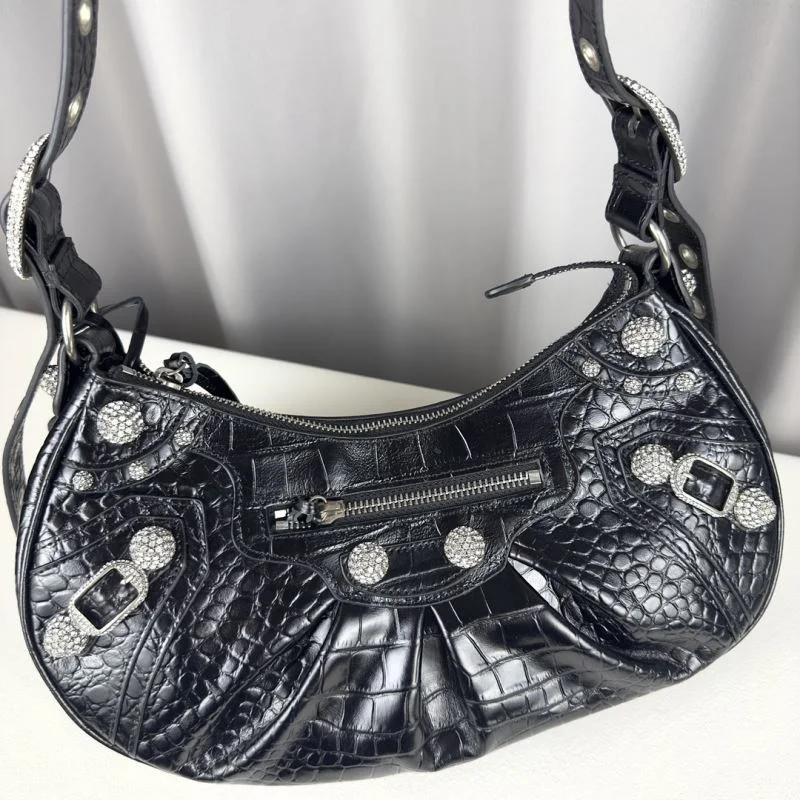 Elegant Balenciaga Le Cagole Luxe Crocodile-Embossed Shoulder Bag 38379