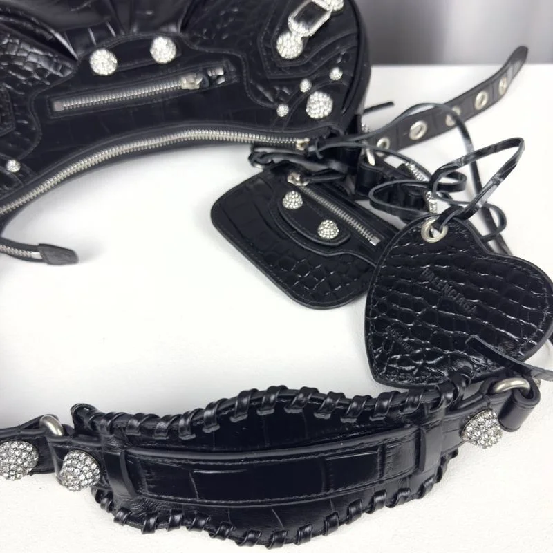 Elegant Balenciaga Le Cagole Luxe Crocodile-Embossed Shoulder Bag 38379