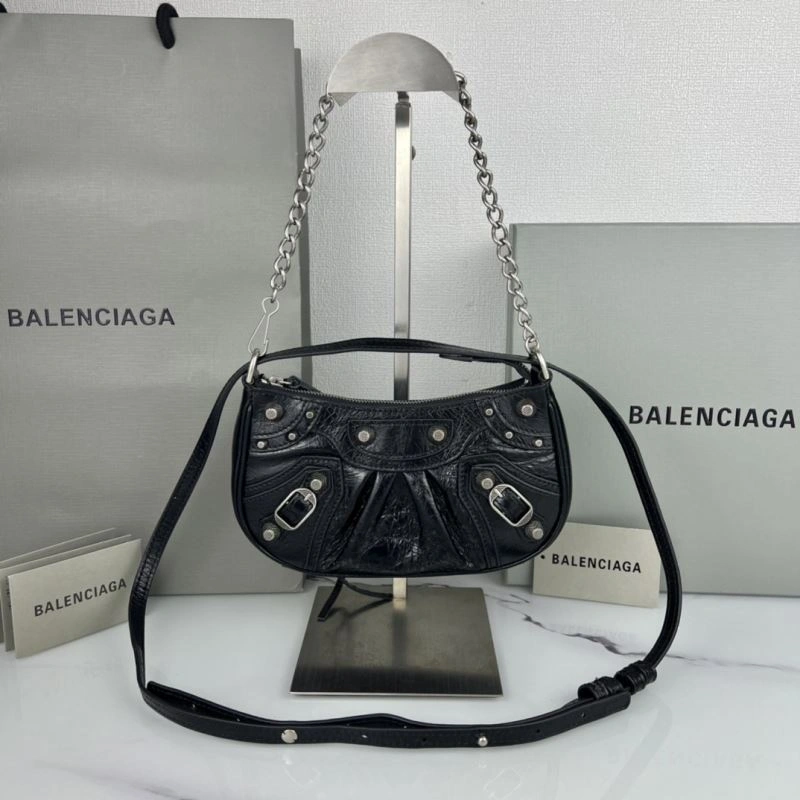 AllSeason Balenciaga Le Cagole Mini Cracked Black with Silver Buckle Bag 78826