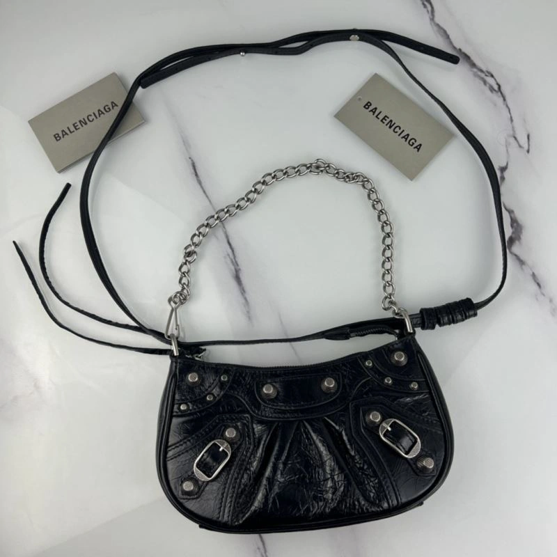 AllSeason Balenciaga Le Cagole Mini Cracked Black with Silver Buckle Bag 78826