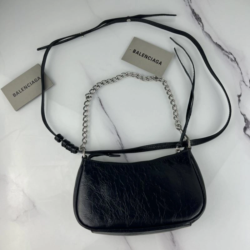 AllSeason Balenciaga Le Cagole Mini Cracked Black with Silver Buckle Bag 78826