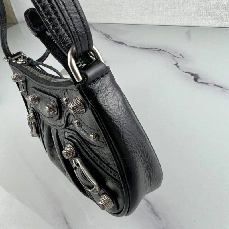 AllSeason Balenciaga Le Cagole Mini Cracked Black with Silver Buckle Bag 78826