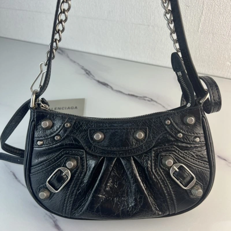 AllSeason Balenciaga Le Cagole Mini Cracked Black with Silver Buckle Bag 78826