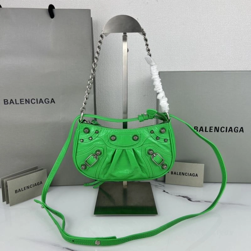 EyeCatching Balenciaga Le Cagole Mini Cracked Green Silver Buckle Bag 78812